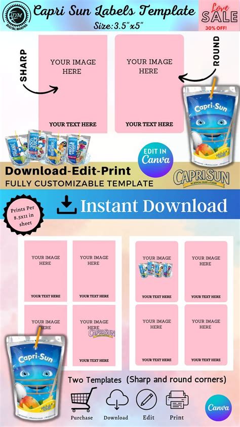 sun template label templates printable templates capri sun chip