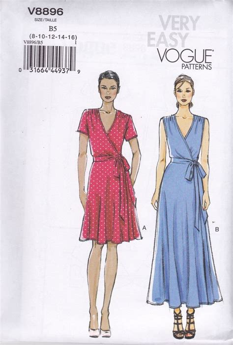 vogue  easy sewing pattern wrap dress close fitting bias bodice