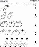 Matching Worksheet Number Worksheets Coloring Numbers Kids Preschool Kindergarten Work Pages Sheets Match Sheet Fruit Pre Name Printable Fun Activity sketch template