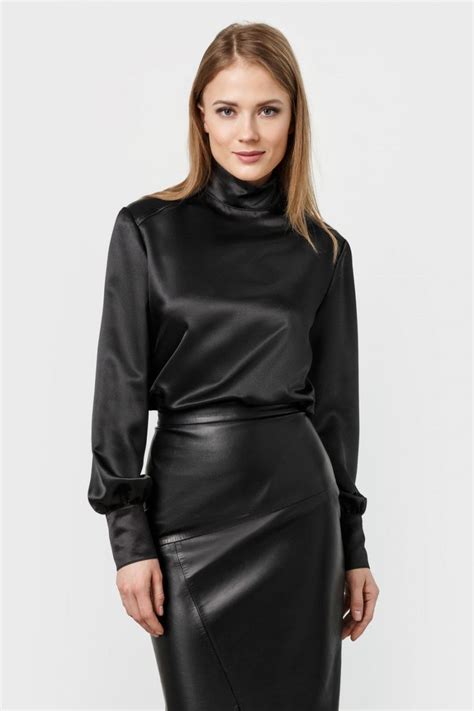 maxgalaxyangel “black silky blouse with leather skirt ” leather