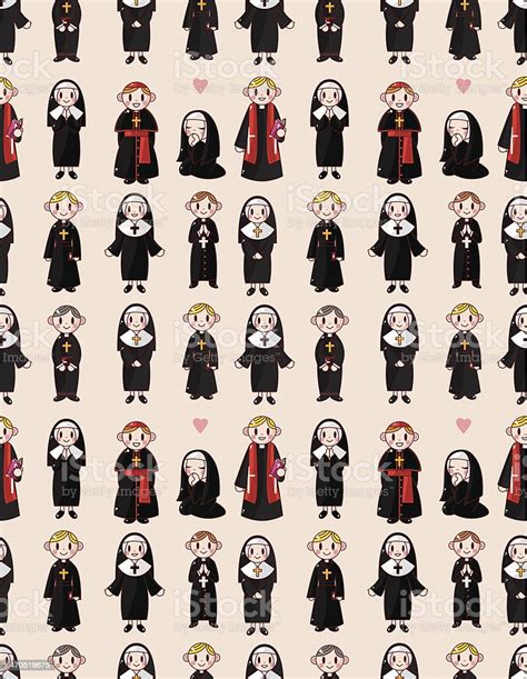 cartoon priest and nun seamless pattern stock illustration download