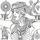Hippie Recolor Witch Hipster Dreamcatcher Getcolorings Dover sketch template