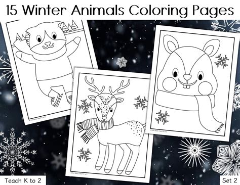 winter animals coloring pages set printable animals etsy