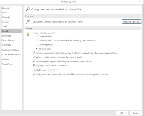 outlook  search  working