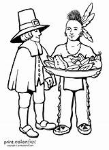 Thanksgiving Pilgrim Drawing Coloring Pilgrims Pages Native Print Color Kids Adult American First Indians Sheets Paintingvalley Americans Printcolorfun Drawings sketch template