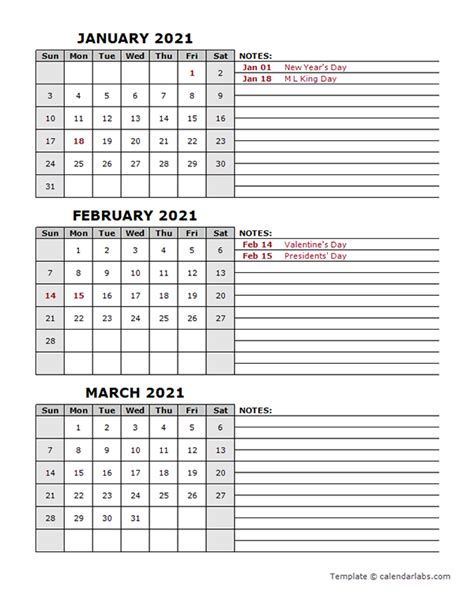 2021 Quarterly Word Calendar With Holidays Free