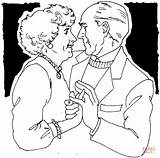 Coloring Couple Old Dancing Pages Couples Printable Drawing Dance People Adult sketch template