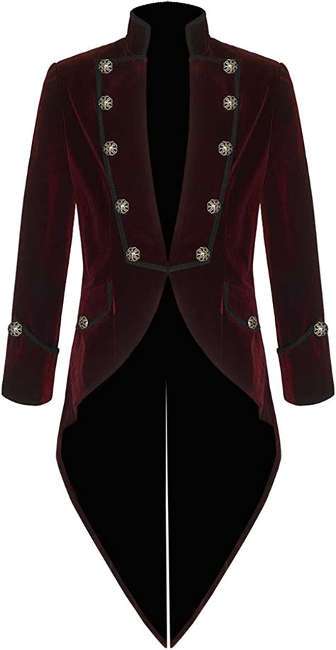 pentagramme mens steampunk tailcoat jacket red velvet goth vtg