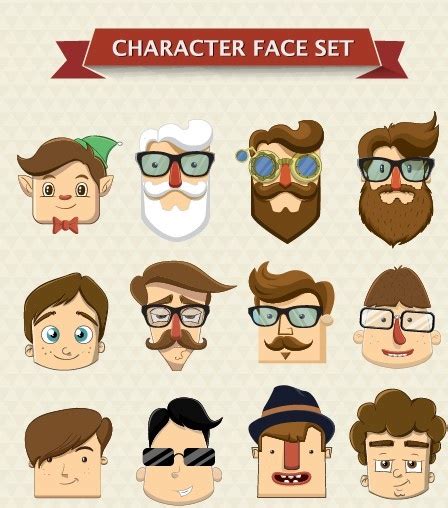 cartoon character face vector set vectors graphic art designs