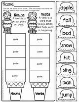 Verbs Nouns Worksheet Cut Paste Worksheets Grade Grammar Kindergarten Verb First English Noun Work Words 1st Language Adjectives Adjective Activities sketch template