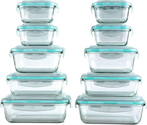 [20 Piece] Glass Food Storage Containers Set With Snap Lock Lids Safe