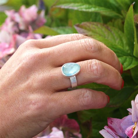 aquamarine natural gemstone adjustable handmade ladies sterling silver ring