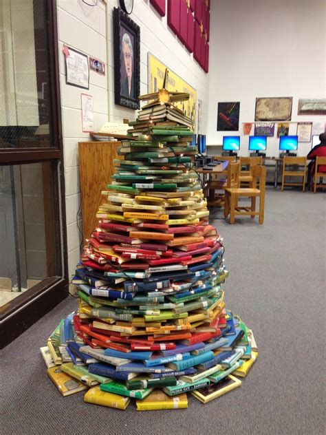 literary christmas tree   weeded books   high school