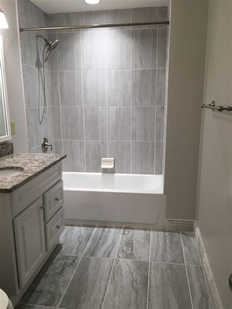 Transitional Gray Bathroom Remodel Transitional