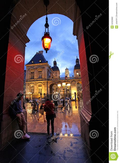 lyon opera  town hall france editorial photography image  lyon illuminate