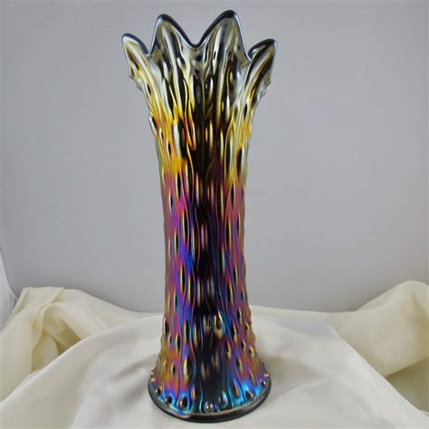 Antique Northwood Amethyst Mid Size Tree Trunk Carnival Glass Vase