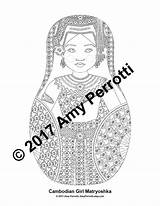 Coloring Cambodian Sheet Dancer Doll Traditional Printable Dress Amyperrotti sketch template