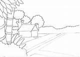 Mewarnai Pemandangan Alam Pedesaan Menggambar Mudah Langkah Tanpa Suasana Gunung Bermain Digambar Yg Danau Siang Sawah Cikalaksara Hari Rumah Sekitar sketch template