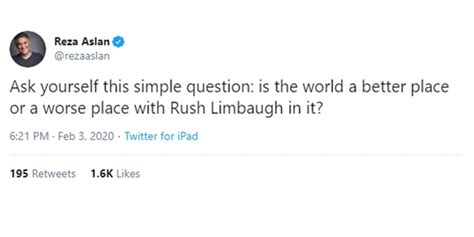 Former Cnn Host Reza Aslan Slammed For Rush Limbaugh Tweet After Cancer