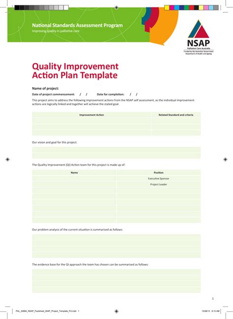 quality improvement action plan template
