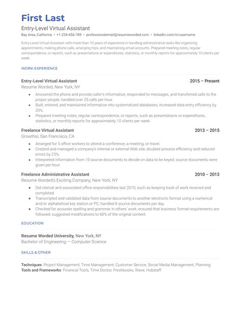 virtual assistant resume   cantik