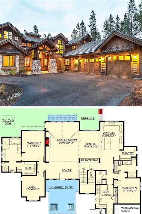 story mountain home   primary bedrooms floor plan   rustic house plans