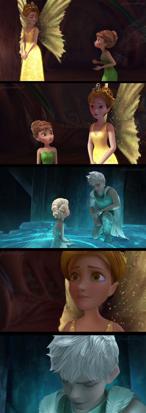 rapunzel as queen clarion jack frost as lord milori anna as tinkerbell and elsa as pervinca