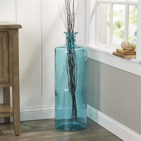 Tall Turquoise Glass Floor Vase White Indoor Use Only And Stone