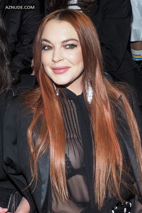 Lindsay Lohan Wore A See Through Black Blouse And A Bra