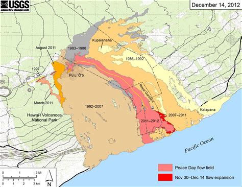 map showing  extent  lava flows erupted  kilaueas ongoing east rift zone eruption