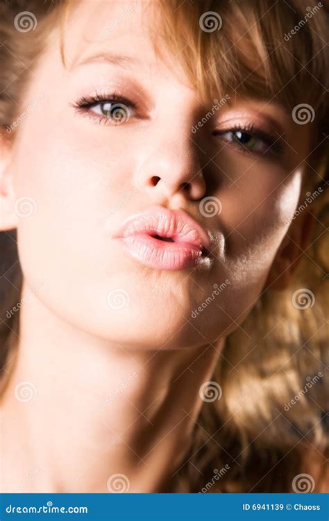Young Woman Kissing Expression Stock Image Image Of Caucasian Female