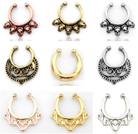 new steel septum piercing fake nose ring nose earrings titanium shaft