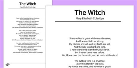 The Witch By Mary Elizabeth Coleridge Poem Teacher Made