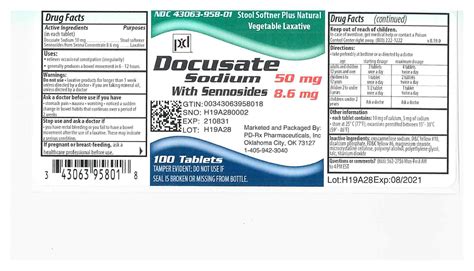 Ndc 43063 0958 01 Docusate Sodium With Sennosides 50 8 6 Mg 1 Mg 1
