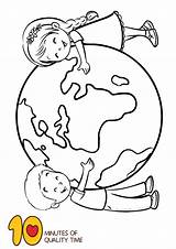 Earth Kids Pages Coloring Hugging Choose Board sketch template