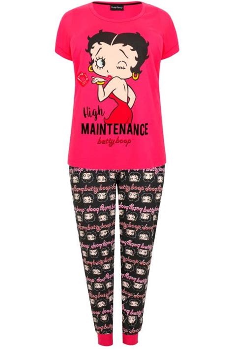 pink and black betty boop top and bottoms pyjama set plus
