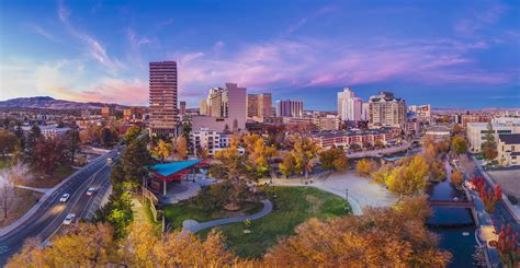 downtown reno autumn sunset  setting sun lit    flickr