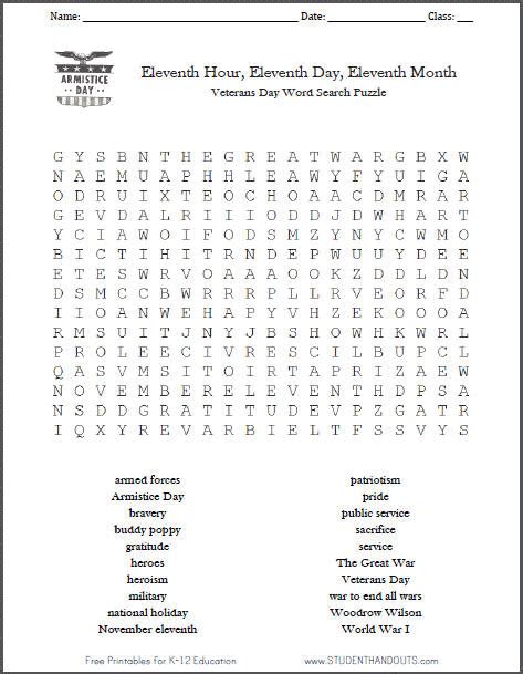printable veterans day word search puzzle veterans day