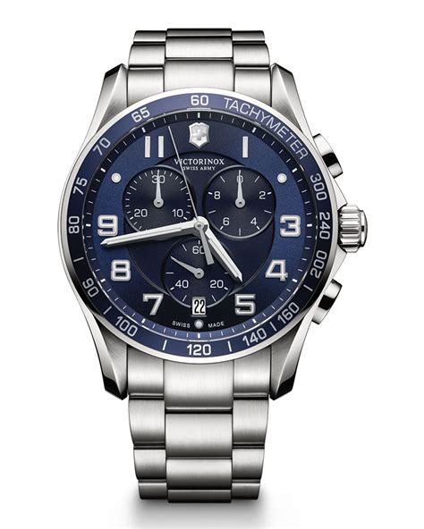 victorinox swiss army chrono classic xls stainless chronograph   blue dial