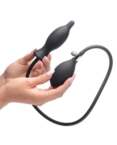 dark inflator silicone inflatable anal plug black on