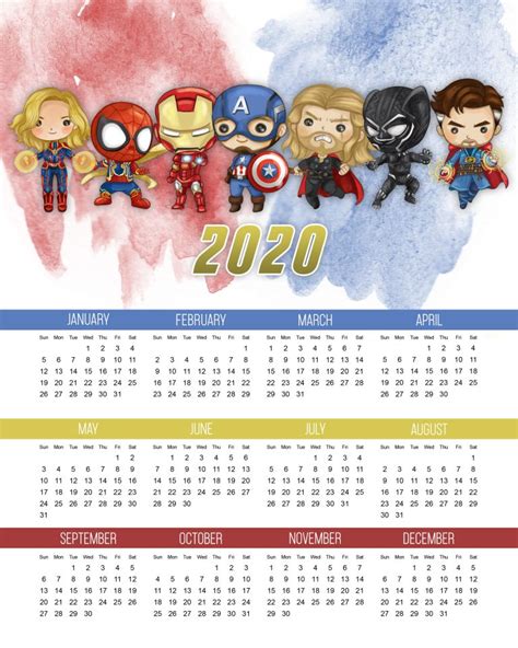 avengers  printable  calendar   fiesta  geeks