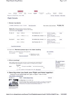 fillable  flight details cheaptickets fax email print pdffiller