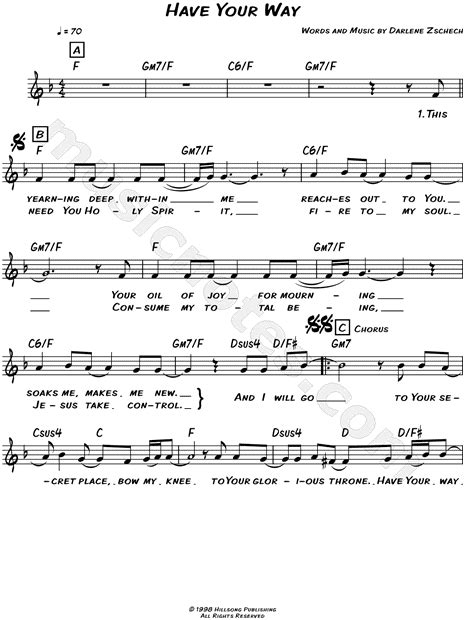 hillsong have your way sheet music leadsheet in f major download