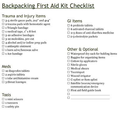 lightweight backpacking  aid kit checklist mom  camping