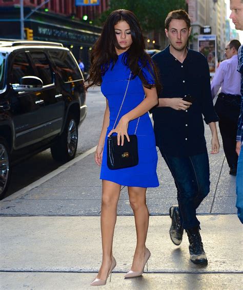 selena gomez in blue mini dress out for dinner in new york city