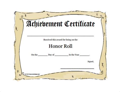 printable honor roll certificate templates samples
