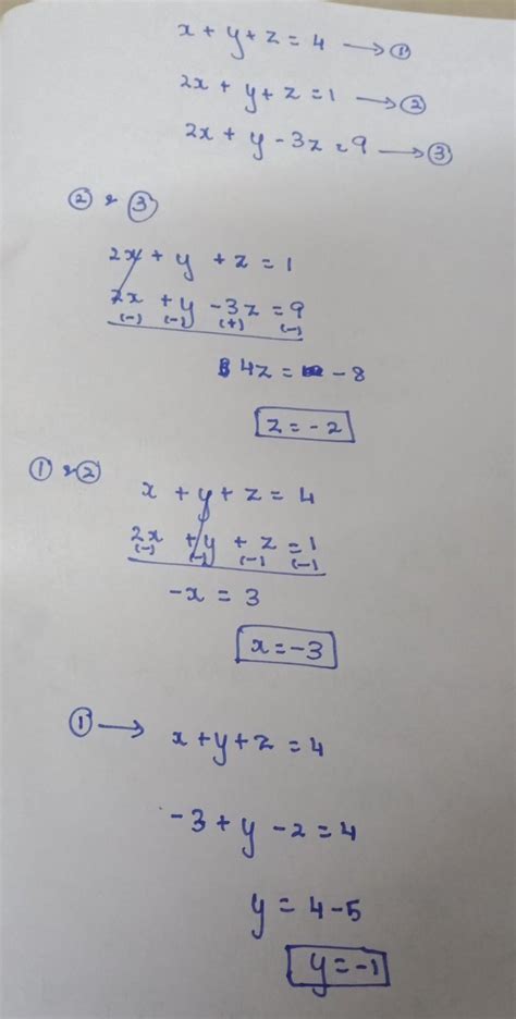 Solve The Equation By Matrix Method X Y Z 4 2x Y Z 1 2x Y 3z 9