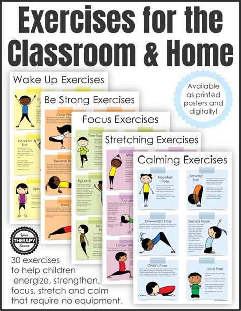kids exercise list   classroom  home  therapy source