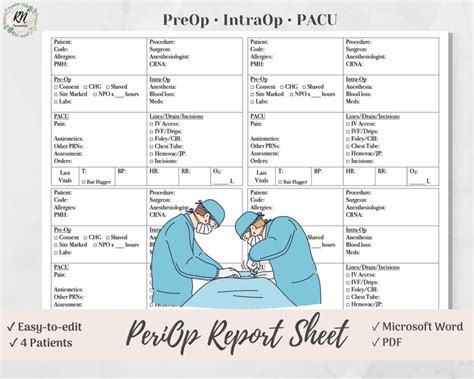 preop pacu nurse report sheet   patients periop preop etsy denmark