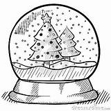 Snowglobe Drawing Globe Christmas Stock Snow Draw Sketch Winter Doodle Format Illustration Vector Style Show sketch template